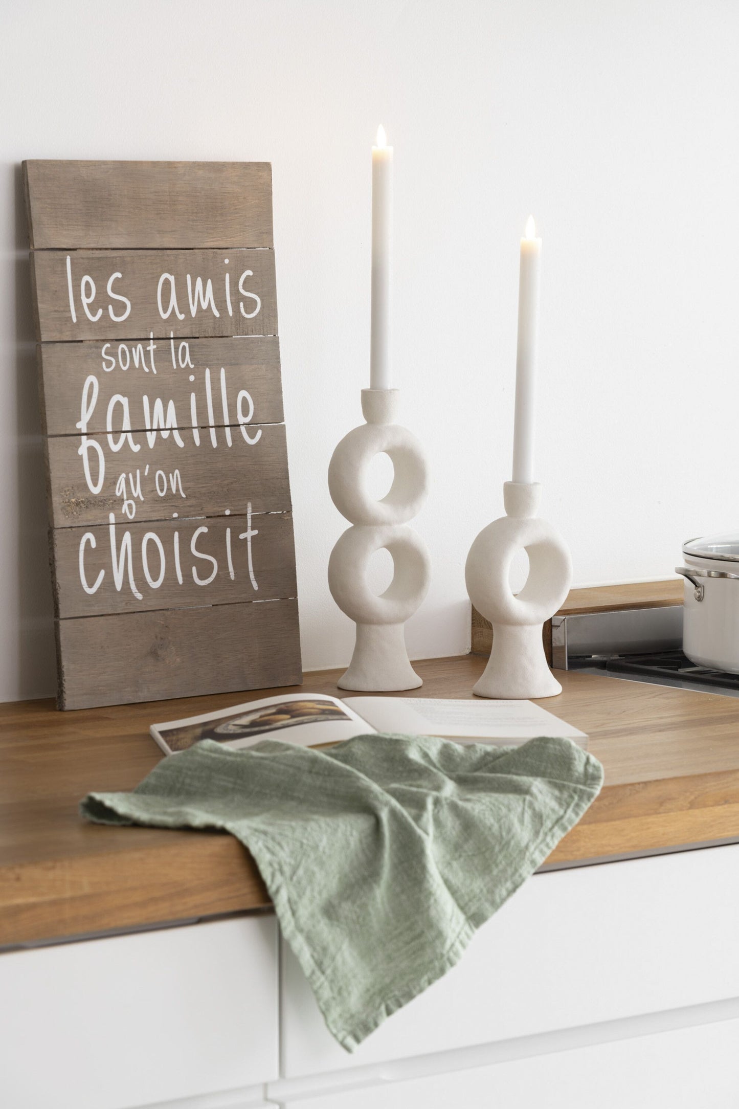 Bougeoir Rond Gres Blanc Small